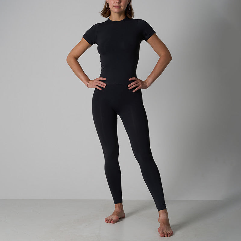 Soft Skin-friendly Seamless Short-sleeved Trousers Running Sports Suit