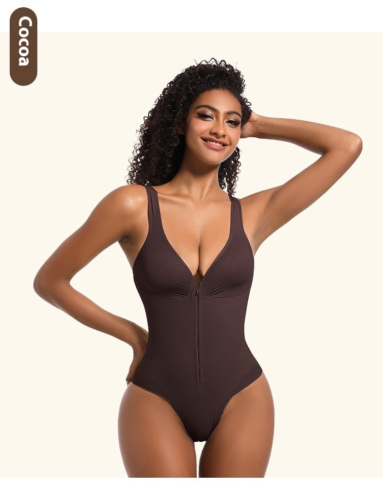 Seamless Shaping Strong Belly Contracting Sling One Piece Underwear Zipper Backless