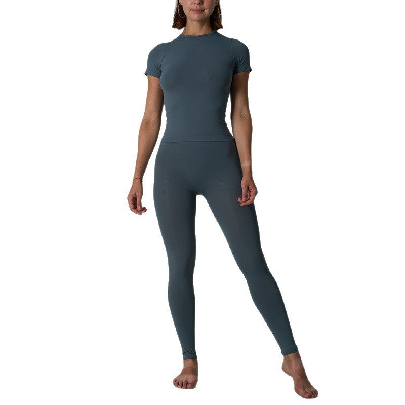 Soft Skin-friendly Seamless Short-sleeved Trousers Running Sports Suit