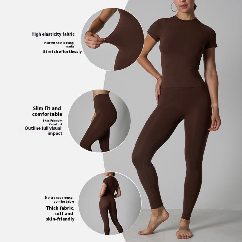 Soft Skin-friendly Seamless Short-sleeved Trousers Running Sports Suit