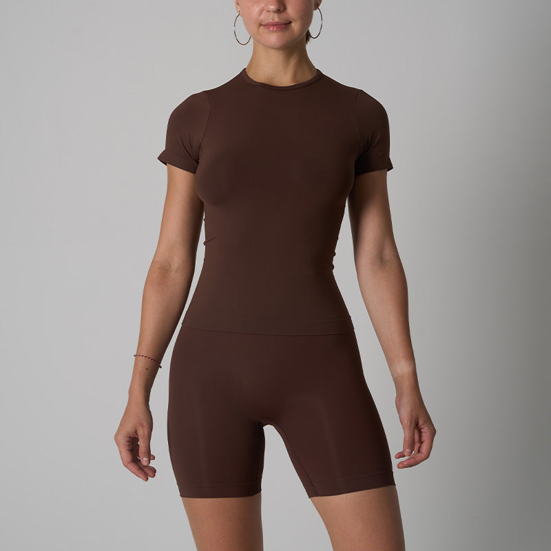 Women's Nude Feel Seamless Short-sleeved Shorts Yoga Workout Clothes