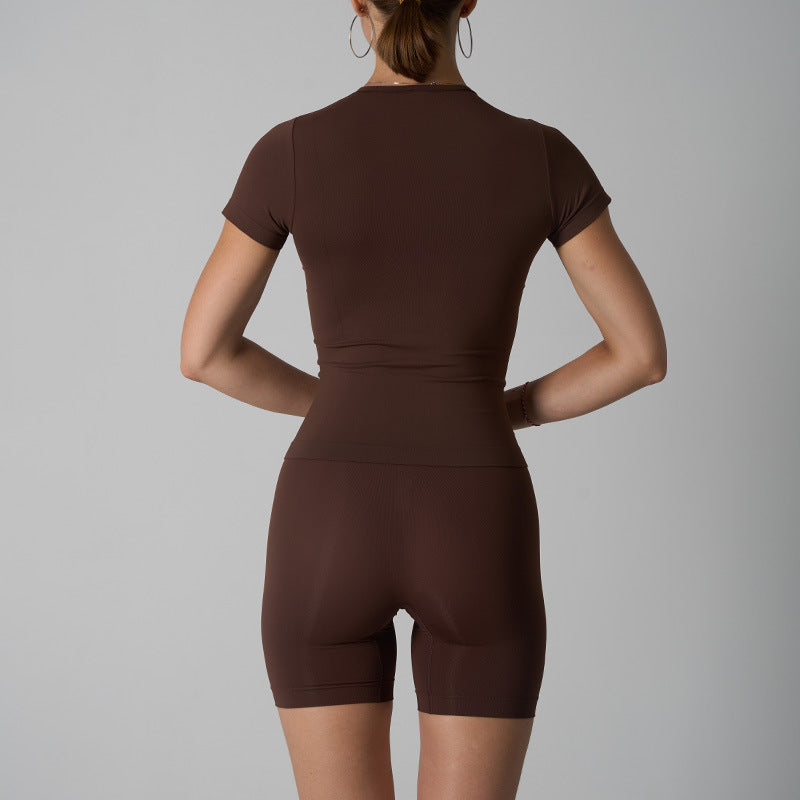 Women's Nude Feel Seamless Short-sleeved Shorts Yoga Workout Clothes