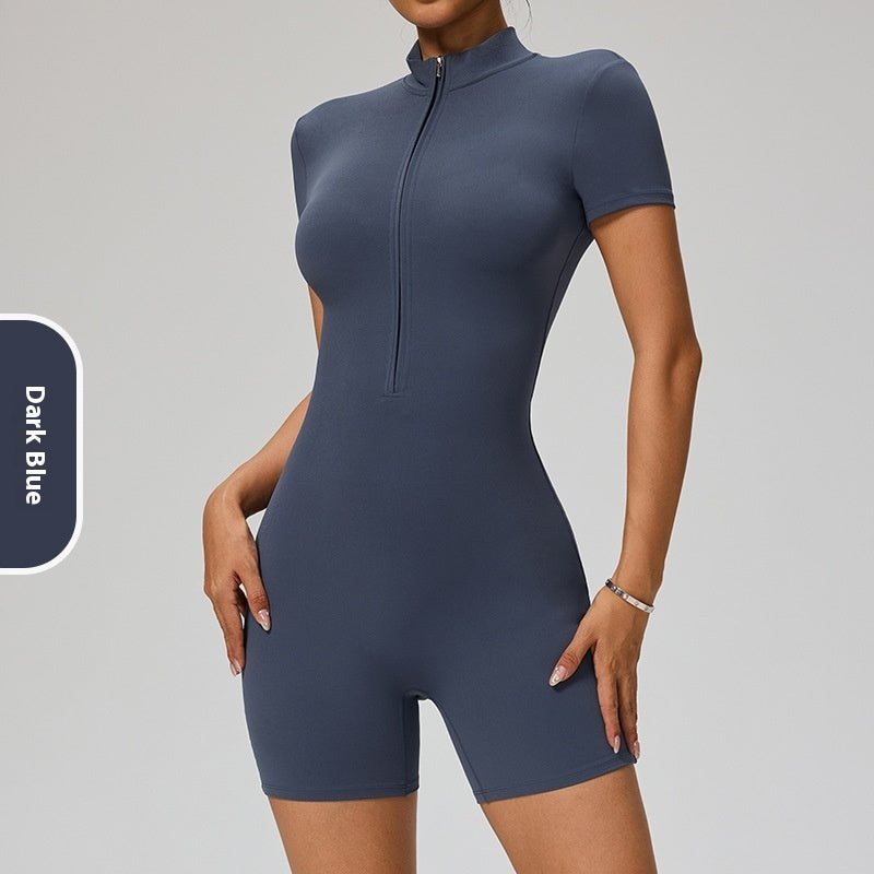 Zipper Short Sleeve Yoga Jumpsuit Women's Sports Jumpsuit