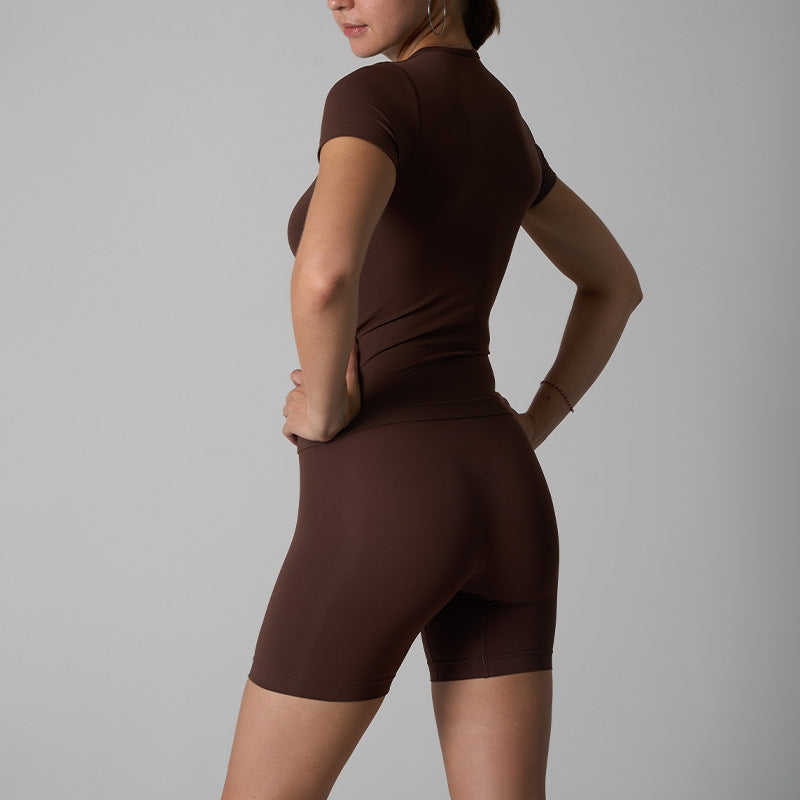 Women's Nude Feel Seamless Short-sleeved Shorts Yoga Workout Clothes