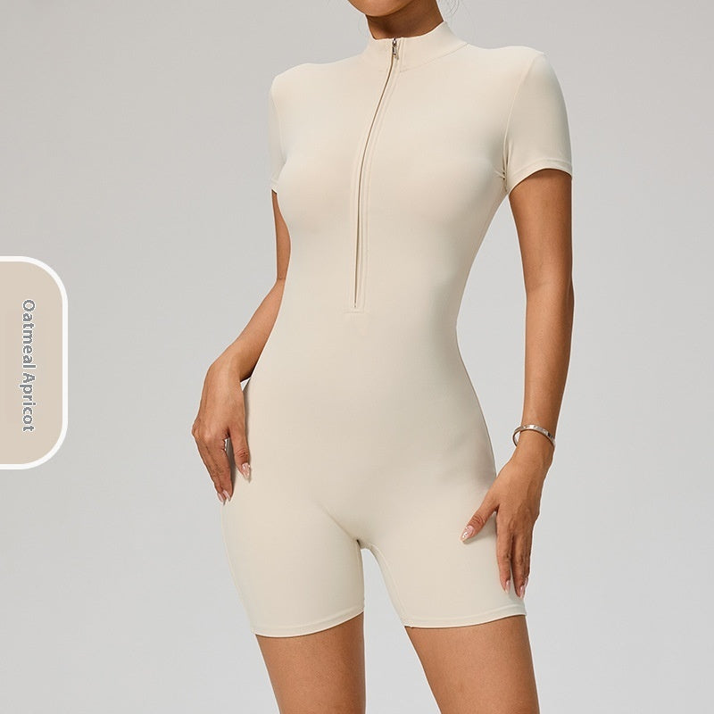 Zipper Short Sleeve Yoga Jumpsuit Women's Sports Jumpsuit