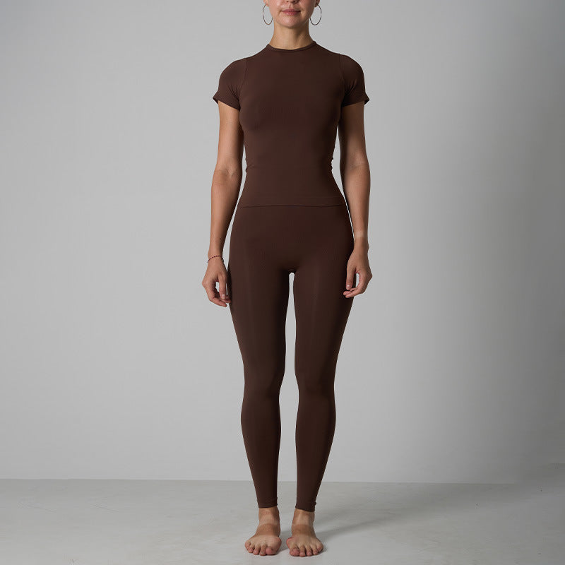 Soft Skin-friendly Seamless Short-sleeved Trousers Running Sports Suit