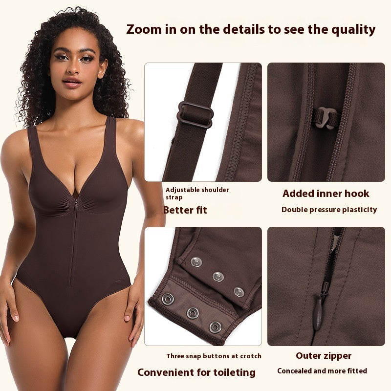 Seamless Shaping Strong Belly Contracting Sling One Piece Underwear Zipper Backless