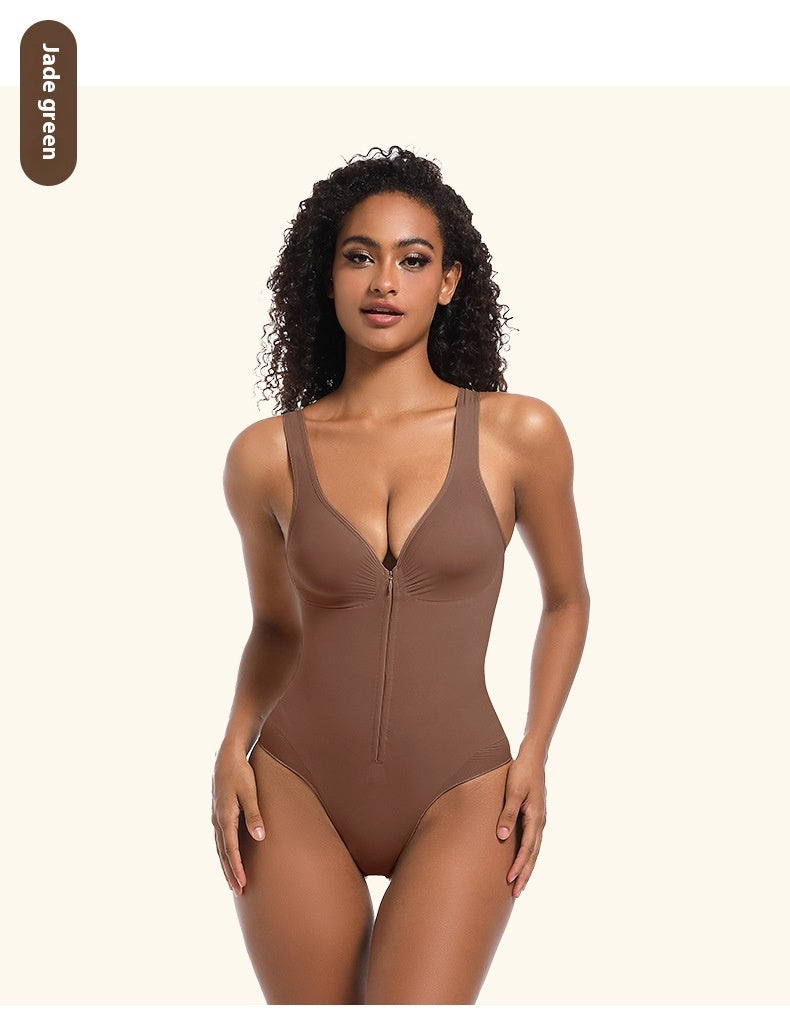 Seamless Shaping Strong Belly Contracting Sling One Piece Underwear Zipper Backless