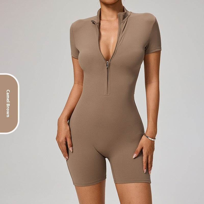 Zipper Short Sleeve Yoga Jumpsuit Women's Sports Jumpsuit