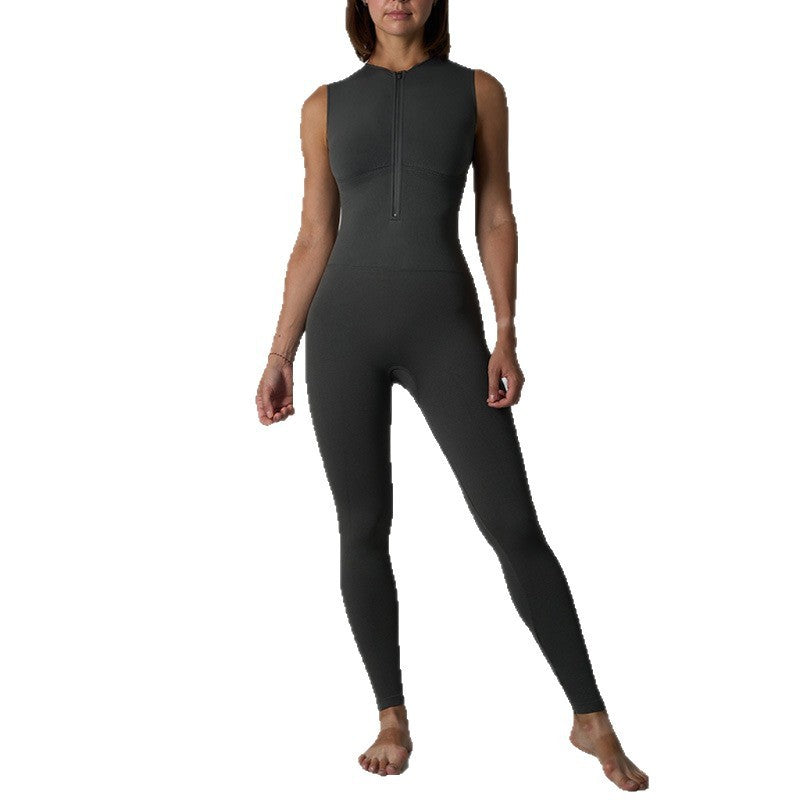 Seamless Shapewear Fitness Yoga Sleeveless Zipper High Elastic Nude Feel Running Body Shaping Trousers Jumpsuit